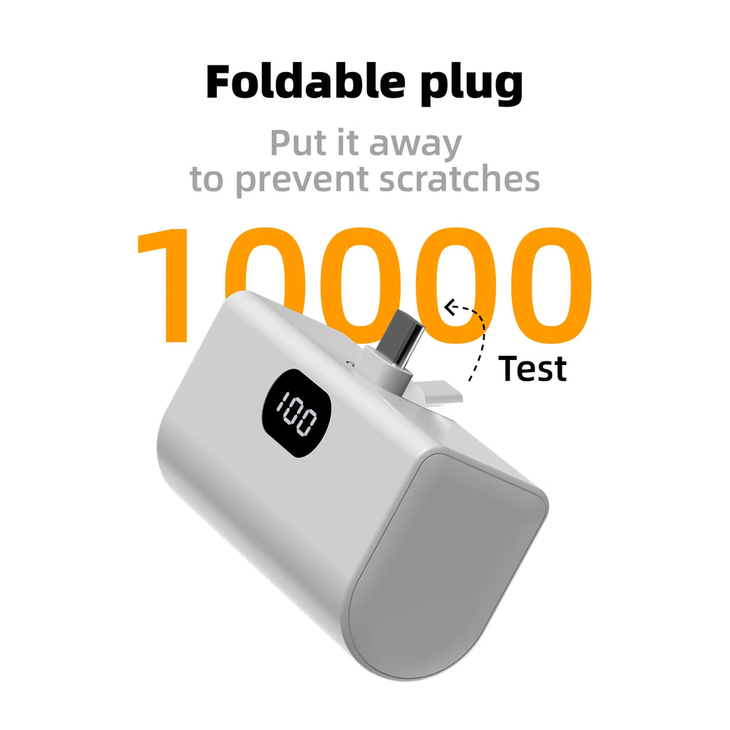 Lightweight 5000mAh Portable Power Bank with Built-in Type C