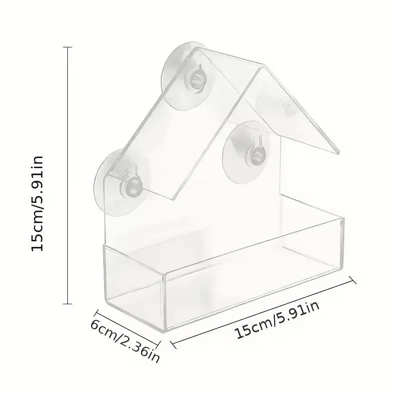 Acrylic Bird Feeder Clear Window Outside Hanging Bird Feeder House with Suction Cup for Garden Outdoor Backyard Wildlife Birding