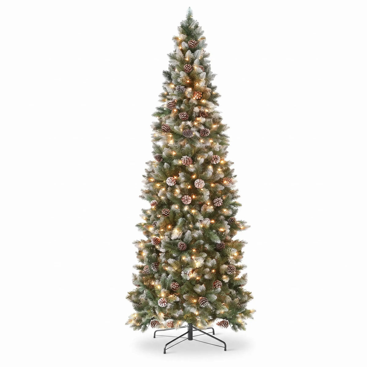 9FT Pre-Lit Slim Pencil Christmas Tree with Pine Cones
