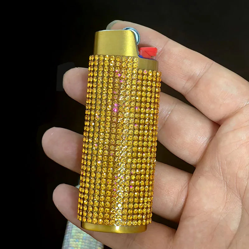 Fashion Bling Rhinestone Crystal Lighter Case Cover Sleeve Metal Shiny Lighter Holder for Bic Full Standard Size Lighter Type J6