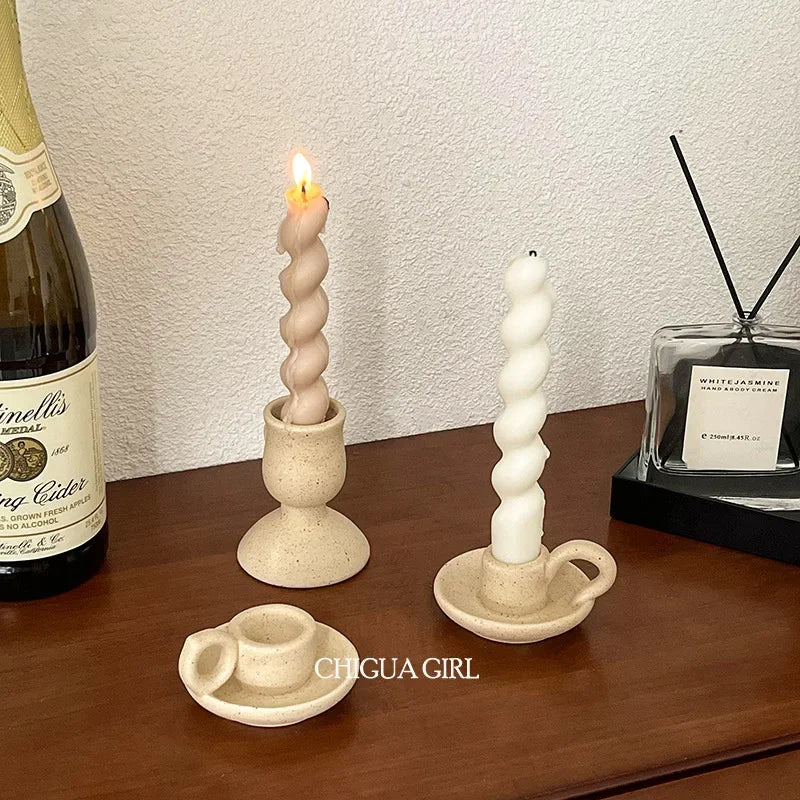 Ceramic Candle Holder Retro Plain Ceramic Aromatherapy Candlestick Photo Props Nordic Home Decoration Ornament