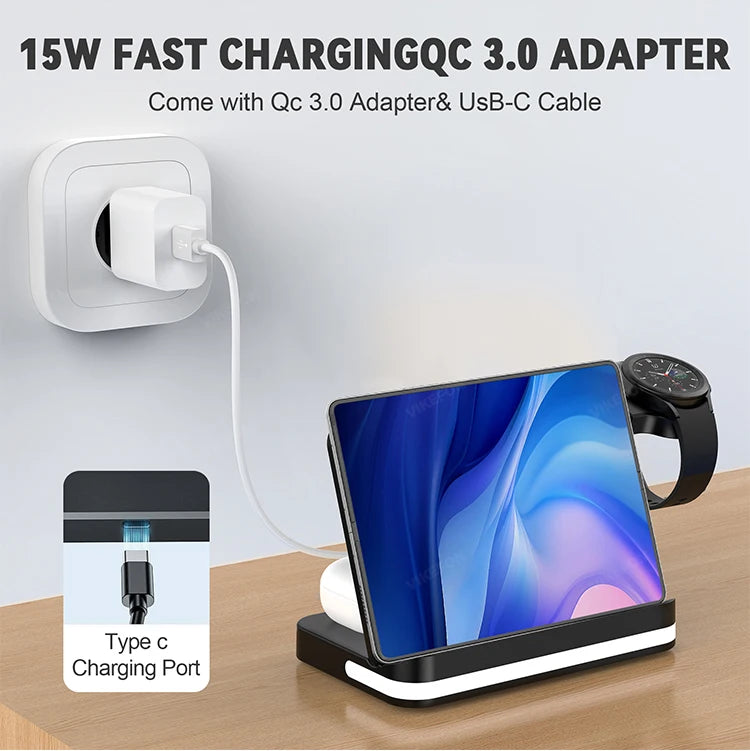 6 In 1 Wireless Charger Stand For iPhone Samsung S23 S22 Ultra Note Fold Galaxy Watch 5 4 Active Buds Fast Charging Dock Station