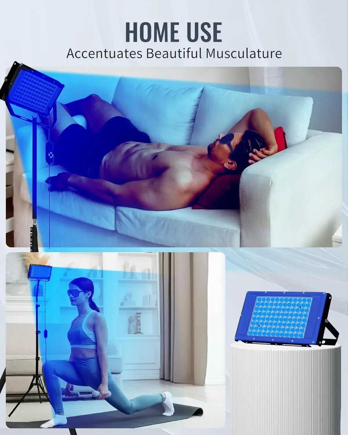 Ultraviolet Tanning Lamp 50W Tripod Solarium Lamp for Tanning Body 96PCS Blue Light Lamp Wavelength 460nm & 480nm Skin Care