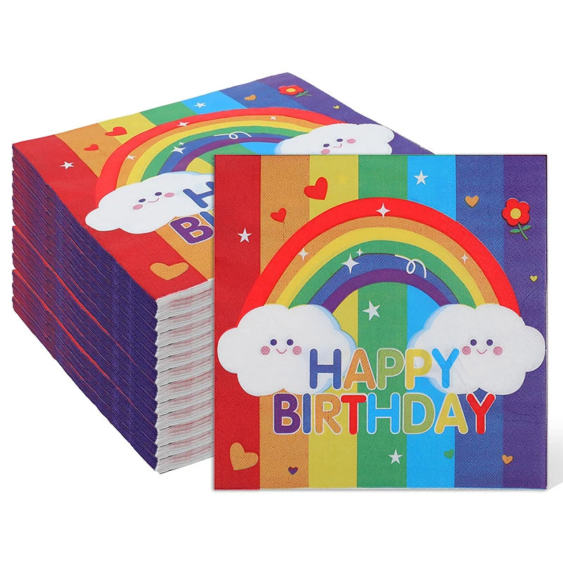 Rainbow Party Tableware Set Paper Plates Cups Napkins Tablecloth Banner Kids Boy Girl Happy Birthday Party Decoration Supplies