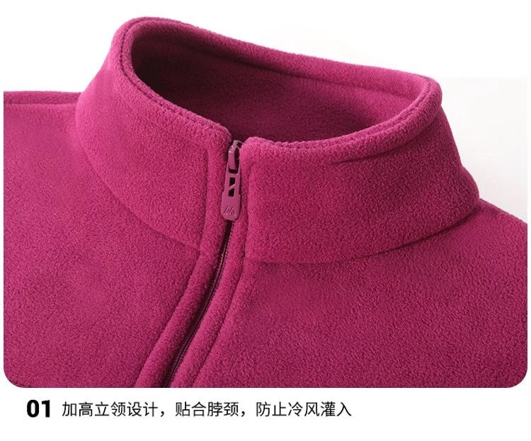 Women Thickened Fleece Winter Jacket Embroidery Zipper Thermal Plush Polar Fleece High Collar Cardigan Coats Outdoor Sweatshirt