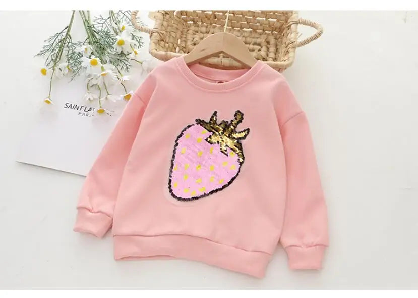Cute Cat Baby Girls Hoody Sweatshirt Toddler Kids Cotton Sequins Cartoon Sweater Children Spring Autumn Clothes Tops