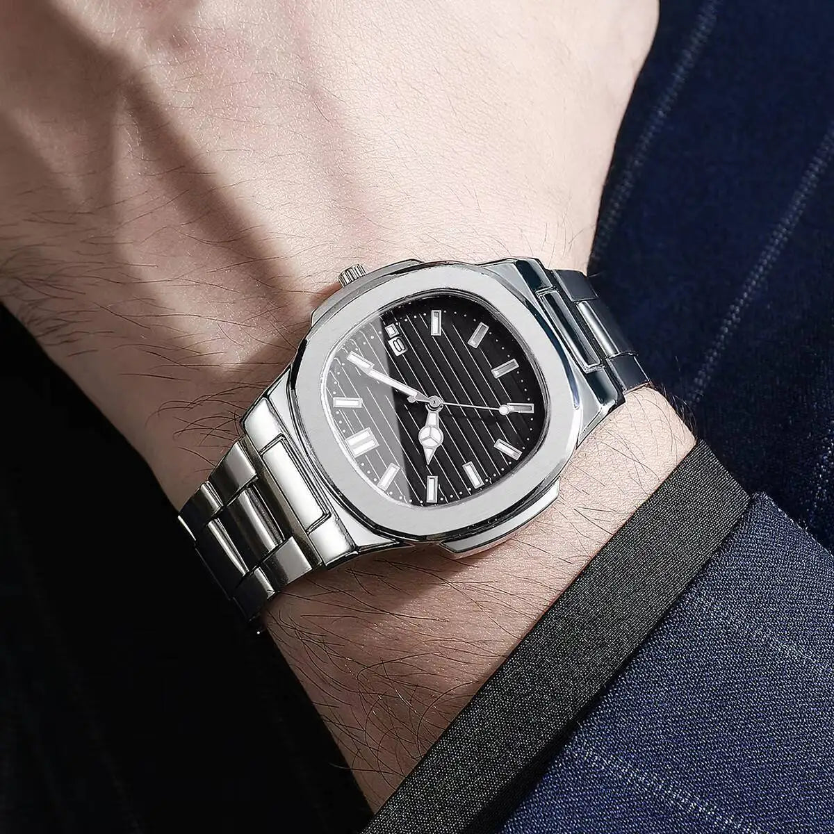 Luxury Men Business Watches Fashion Square Dial Stainless Steel