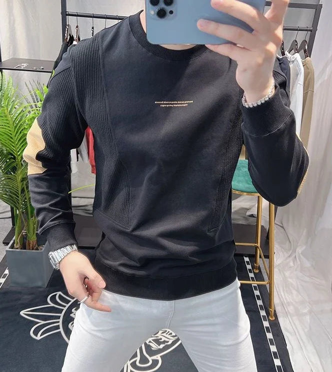 Slim Fit Black Hoodieless Sweatshirt for Men Round Neck Pullover White Male Clothes Crewneck Emo High Quality S Luxury Cheap Top