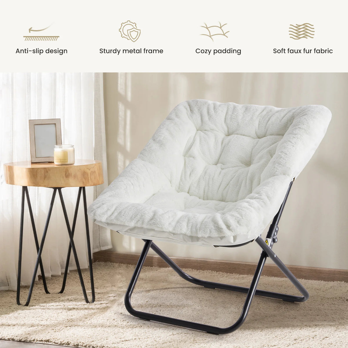 Faux Fur Folding Saucer Lounge Chair