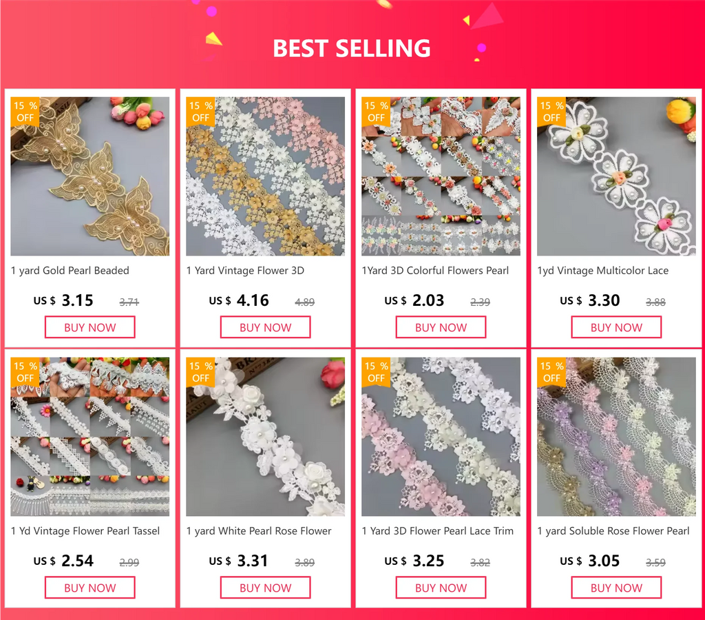 1 Yards White Pink and Grey Pearl Beaded Lace Trim Tape Lace Ribbon African Lace Fabric Collar Dress Sewing Garment Headdress Ma