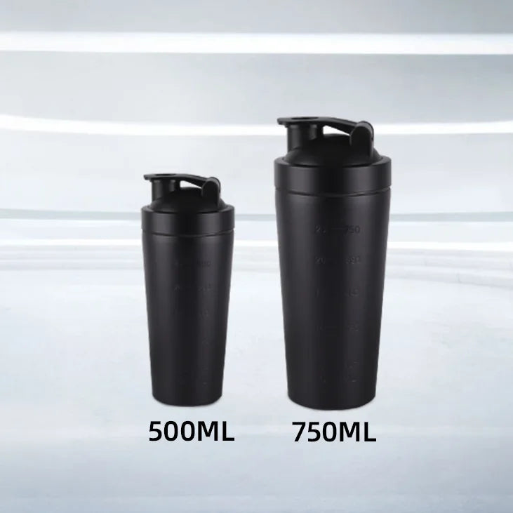 Shaker Bottle 500/750ML Stainless Steel Protein Owder Shaker Cup Clear Scale Mixer Nutrition Blender Mug Sports Gym Whey Drink