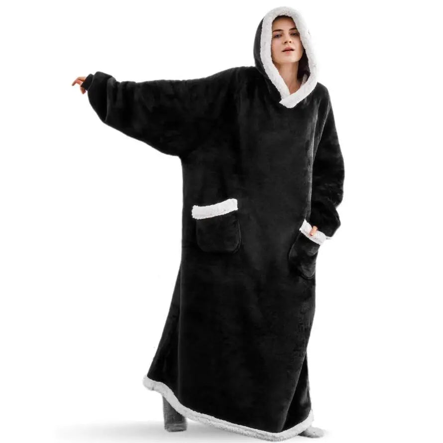 2025 Super Long Flannel Blanket with Sleeves Winter Hoodies Sweatshirt Women Men Pullover Fleece Giant TV Blanket Oversized New