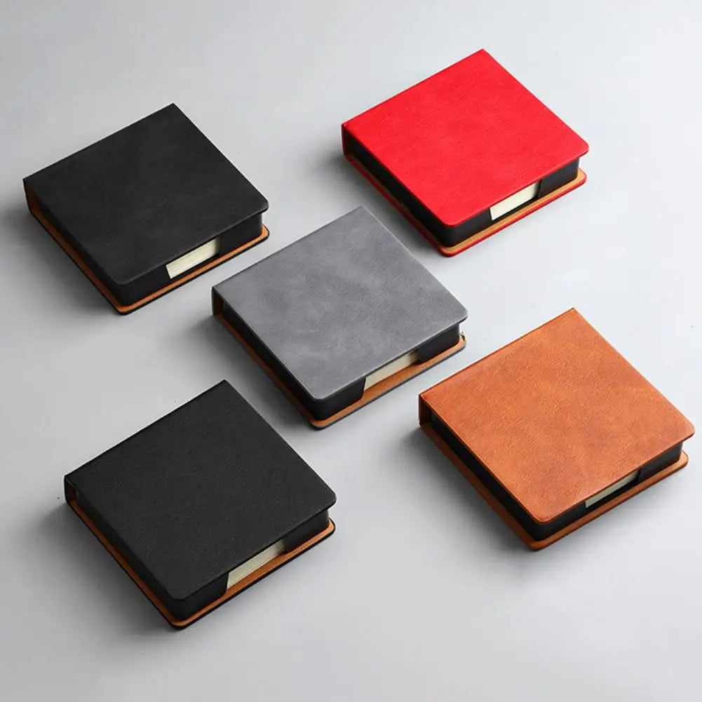 Desk Organizer with Note Paper Note Box with Grooves Imitation Leather Sticky Notes Holder with Lid Cover Name Cards Organizer