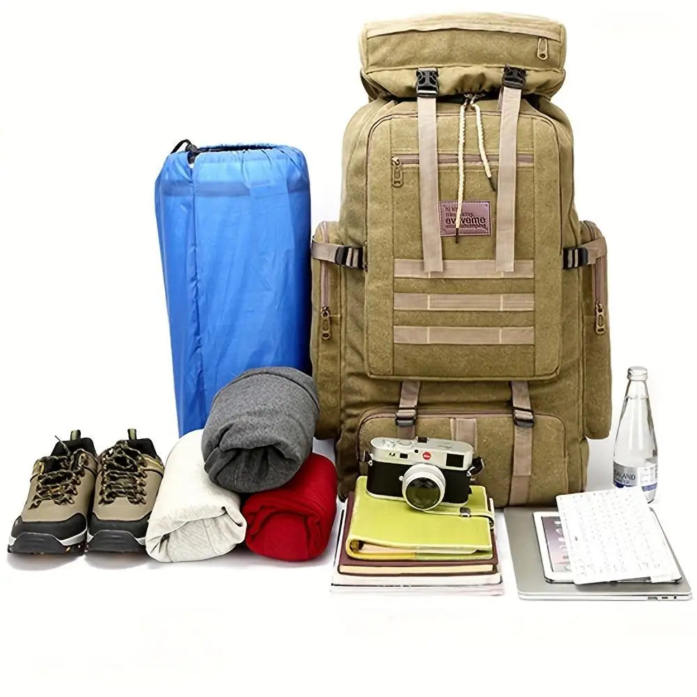 1pc 90L Hiking Daypack Backpack Canvas Hydration Pack for