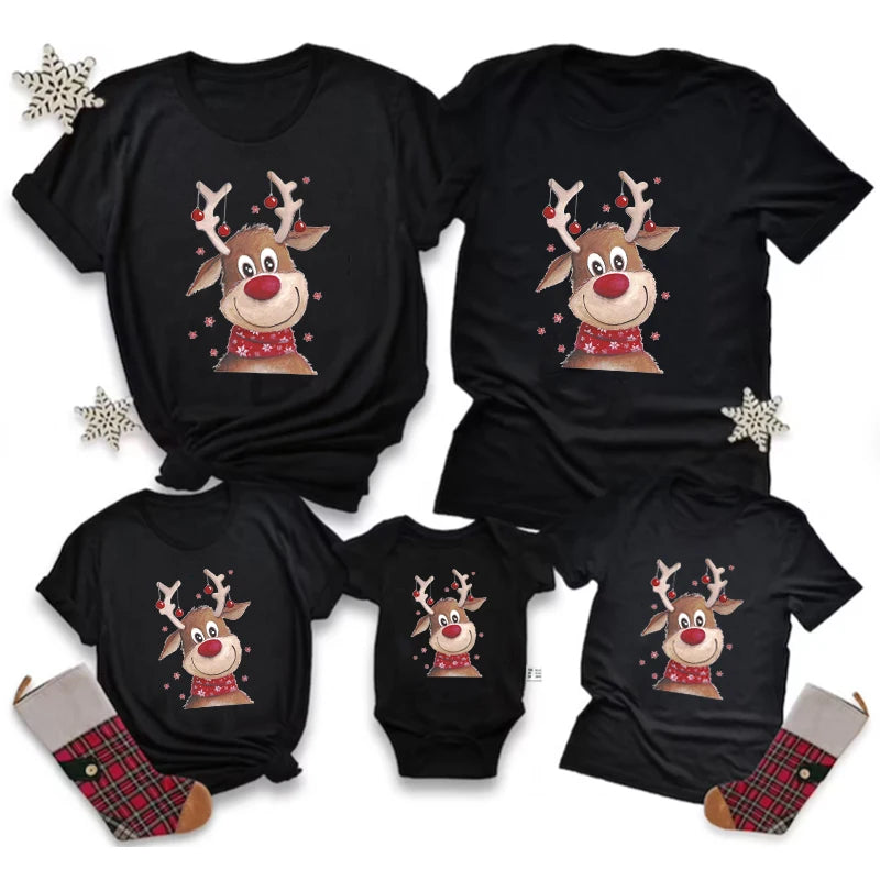 Family Matching Christmas Tshirts Reindeer Print Graphic Father Mother