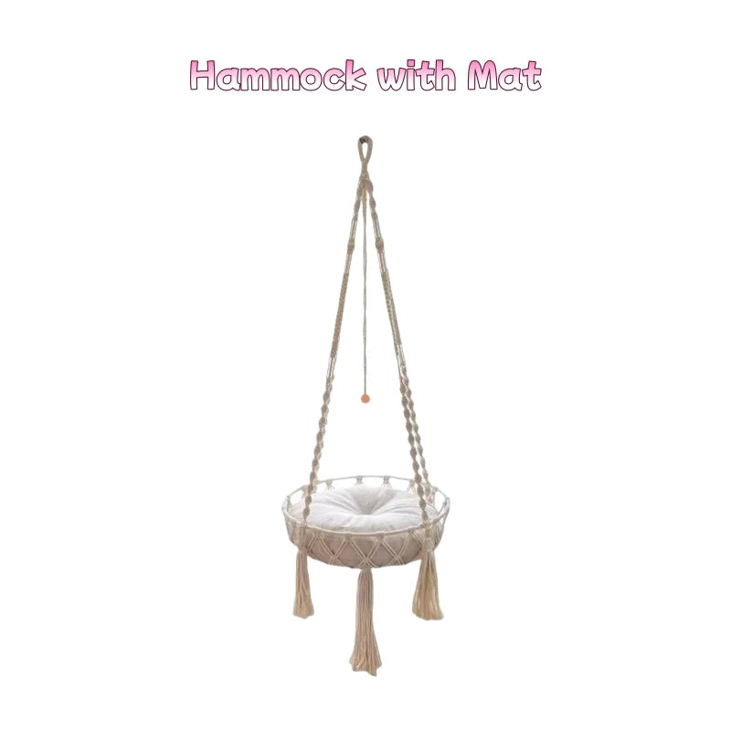 New Pet Hammock Cat Swing Hand Woven Cotton Rope Cats Hanging Basket  Kitten Hanging String Den Indoor Pend Nest Pets Supplies