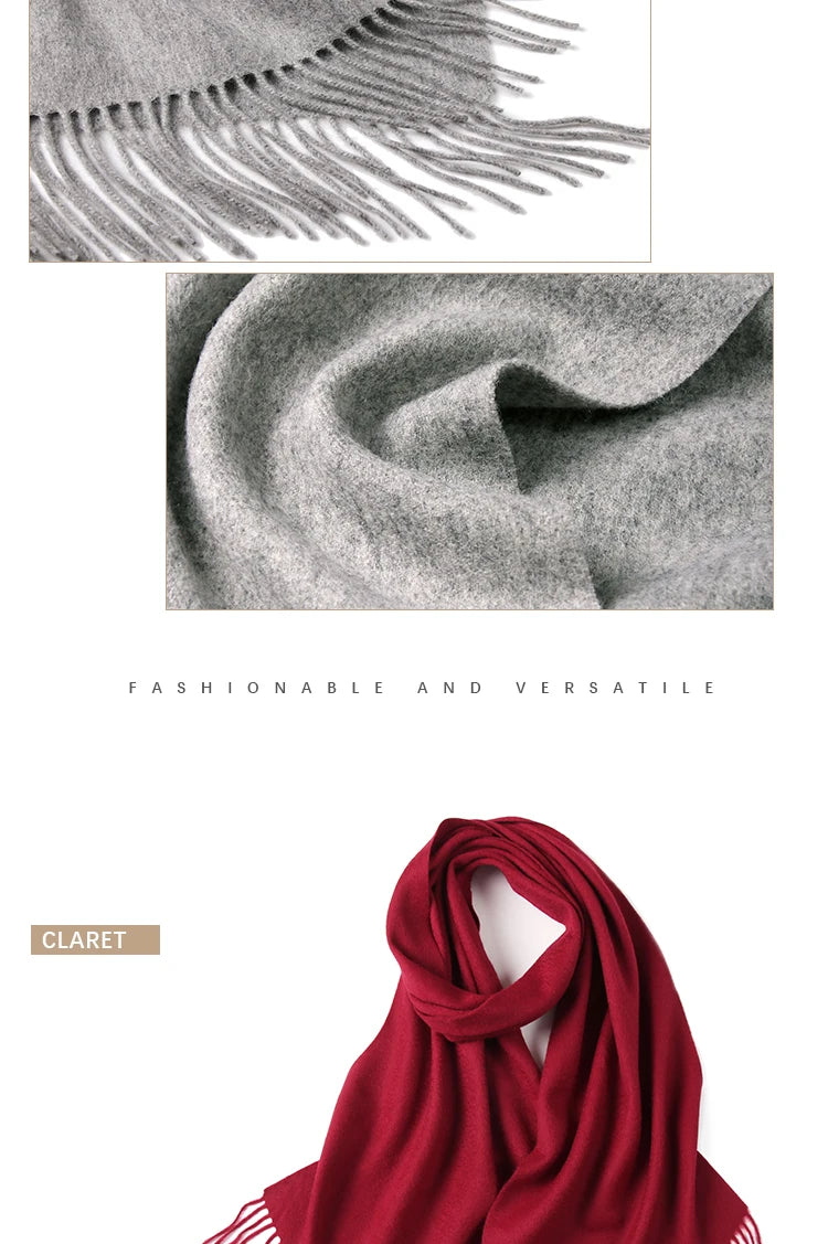 LONGMING 100% Merino Wool Knitted Shawl New Women Autumn Fashion Classic Plaid Solid Scarf Winter Warm Knottable Muffler for Man