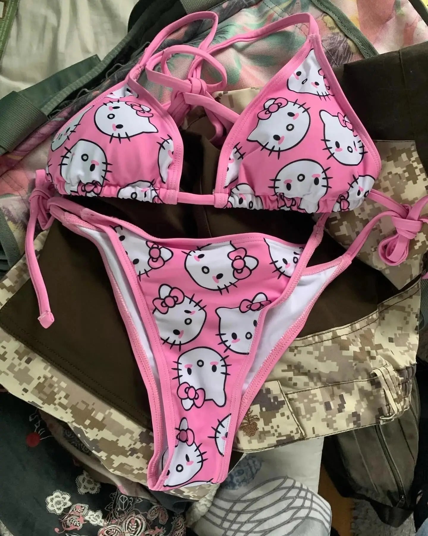 Hello Kitty Bikini Set Summer Beach Soft Side Strappy Panties Swimsuit Cute Cozy Y2K Style