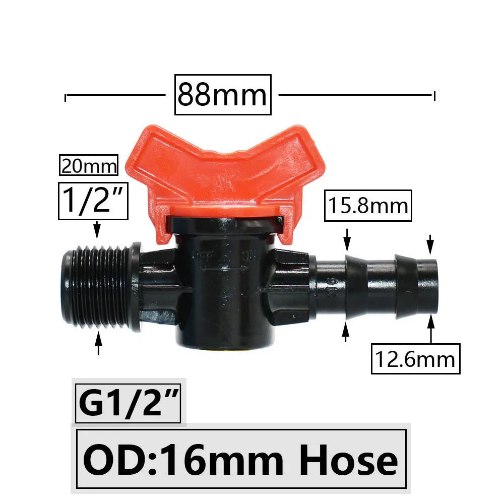 4/8/10/12/16/20/25mm Hose Barbed Mini Valve Garden Tap Barb Connectors With 1/2 3/4 Inch Thread Drip Irrigation System Fitting