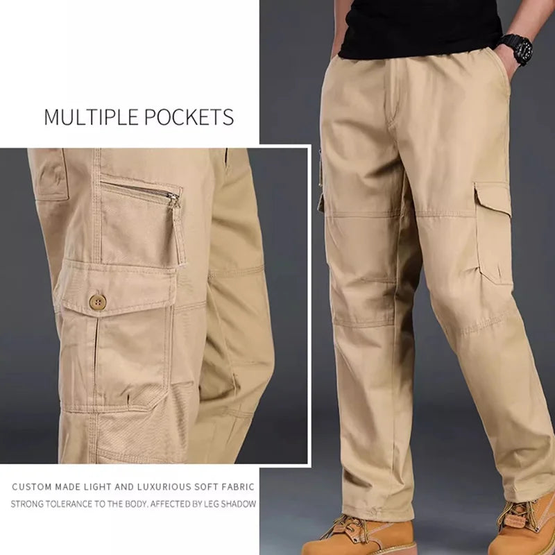 Men's Tactical Casual Pants New Elastic Waist Cargo Trousers