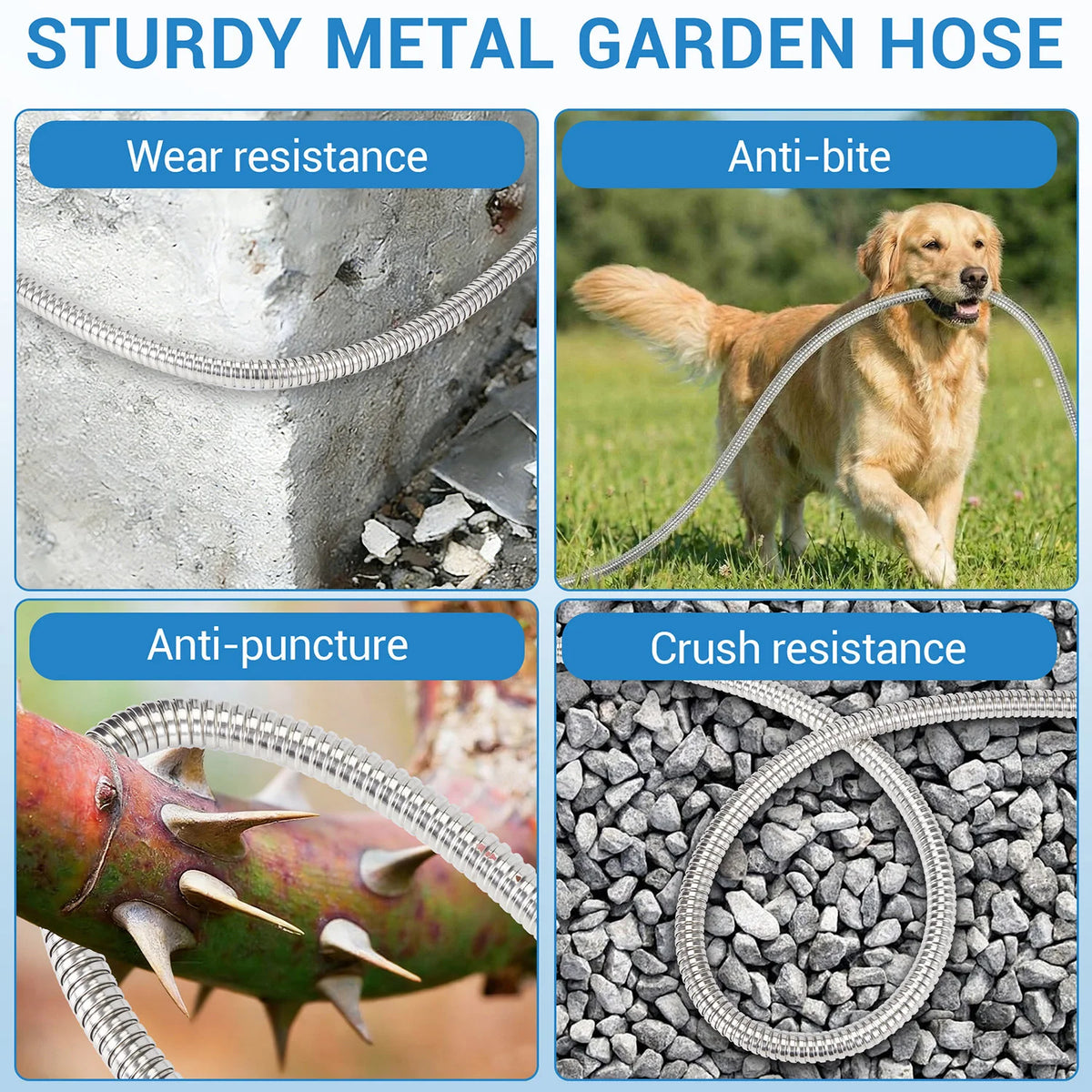 Heavy-Duty No-Kink Stainless Steel Garden Hose with 10-Design Leak-Proof