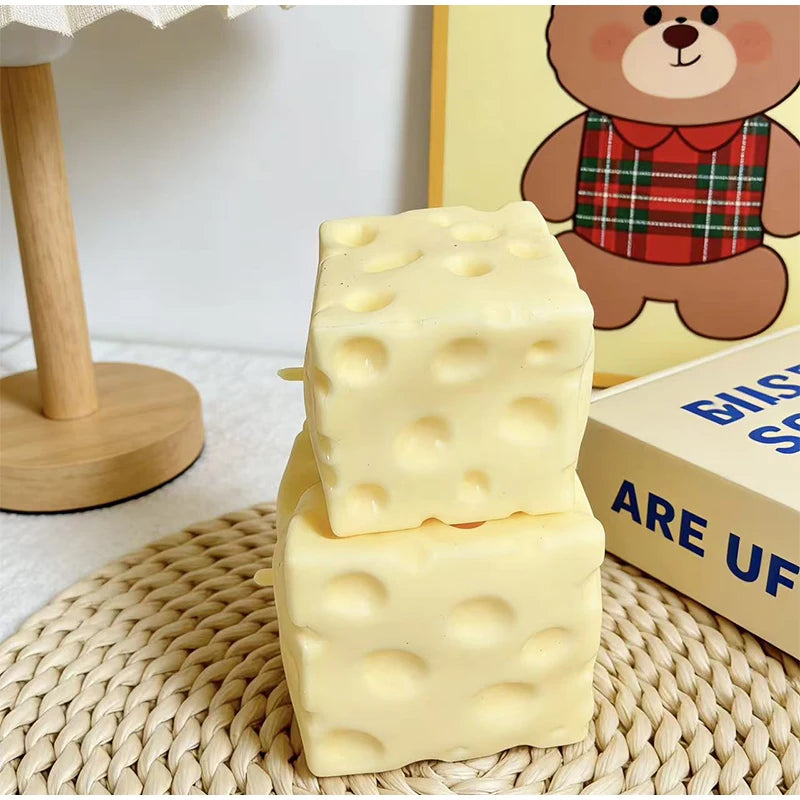 Giant Cheese Cube Squeezing Ball 7cm Ultra-thin Cheese Flour Ball Plastic Kneading Music TPR Decompression Toy Room Decoration