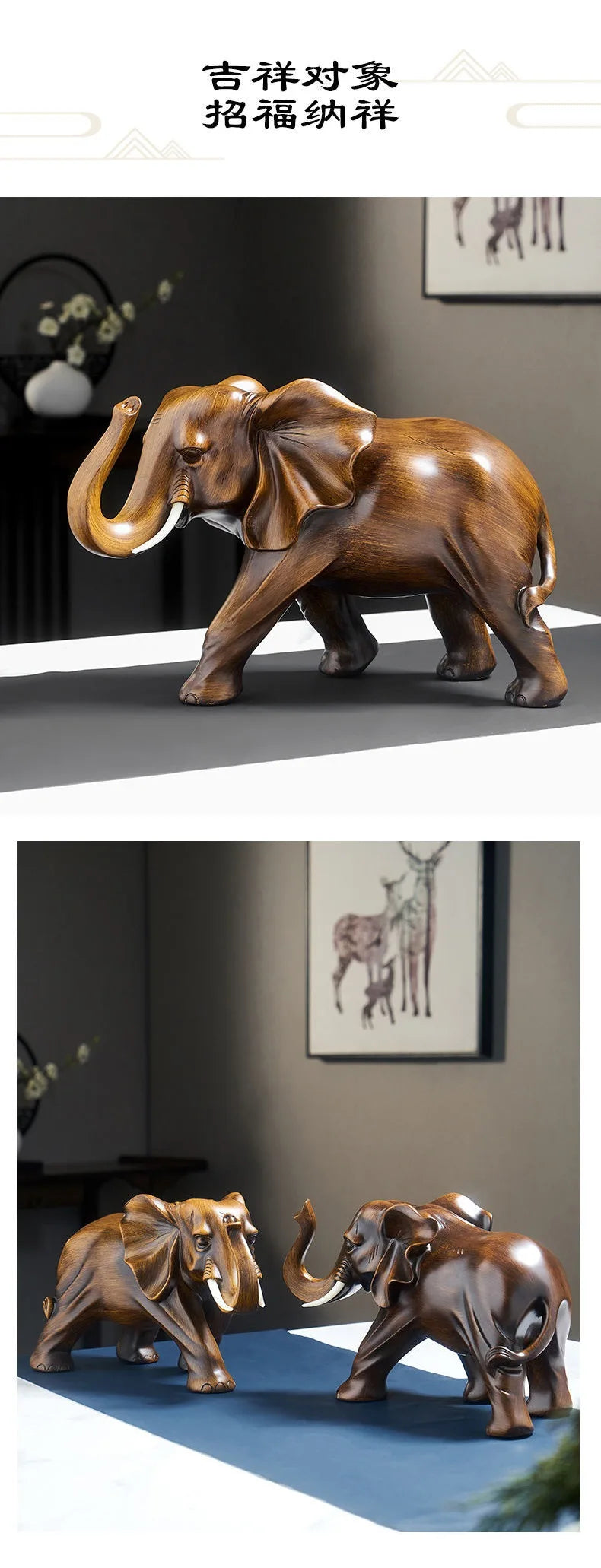 Resin Elephant Ornaments, Handmade Crafts, Home Decoration, Living Room and Office, Animal Statue, High Quality Gift, New