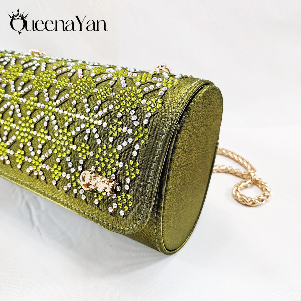 Queena Yan Popularity Olive Color Rhinestone Decoration Design Peep