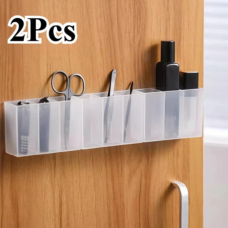 2Pcs Mini Storage Boxes 3-Grid Plastic Makeup Brush Lipstick Storage Multi-Functional Desk Organizer for Home Kitchen Bathroom
