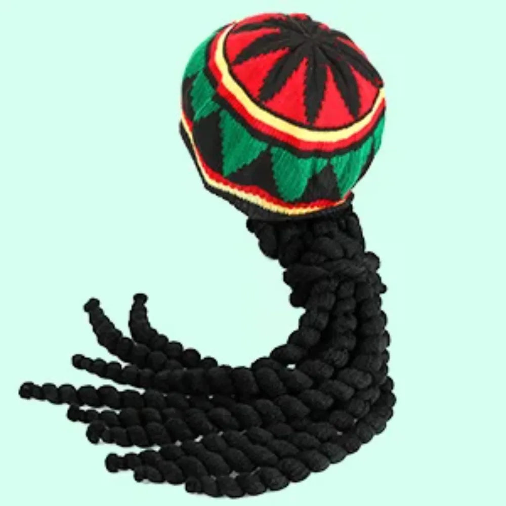 Unisex Dreadlocks Beanie Hat with Fake Braids Jamaican Rasta Reggae Cap Crochet Knitted Skull Cap for  Halloween Christmas Party