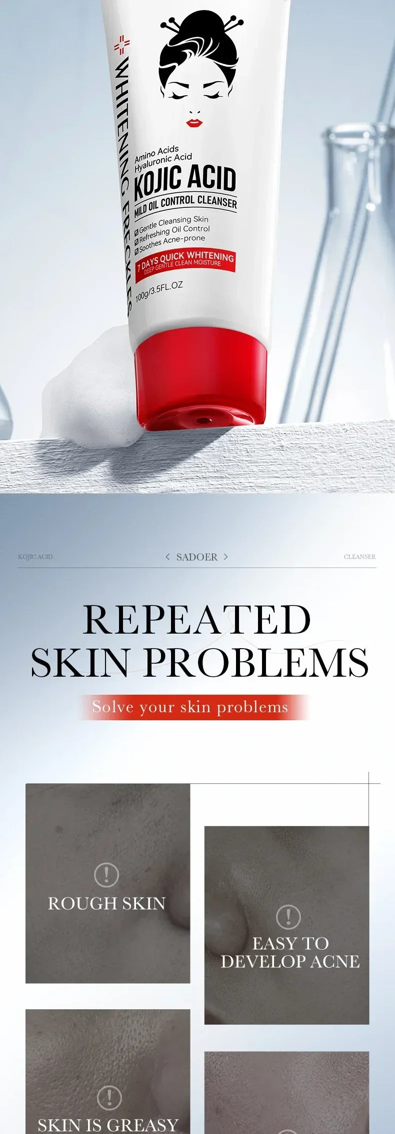 100ml Kojic Acid Skin Care Facial Wash Mild Oil Control Deep Moisturizing Cleansing and Nonirritating Face Cleanser Face Wash