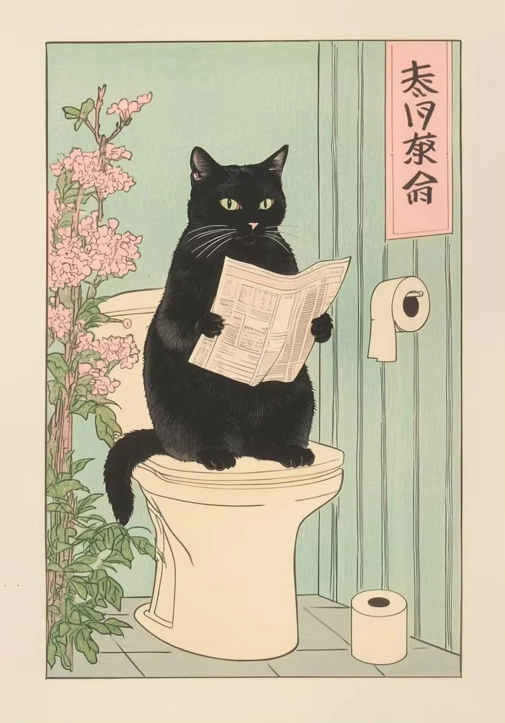 Cat in the Bathtub Japanese Vintage Classic Tiger Cat Wall Art Japanese Bathroom Toilet Poster Home Living Room Bedroom Decor