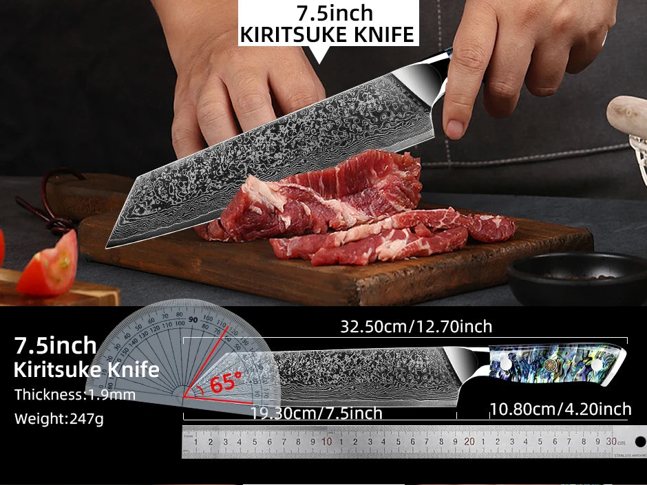 Damascus Knife Chef Knife Japanes VG10 67 Layer Steel Cleaver Paring Bread Knife Lasting Sharp Abalone Shell Handle Kitchen Gift