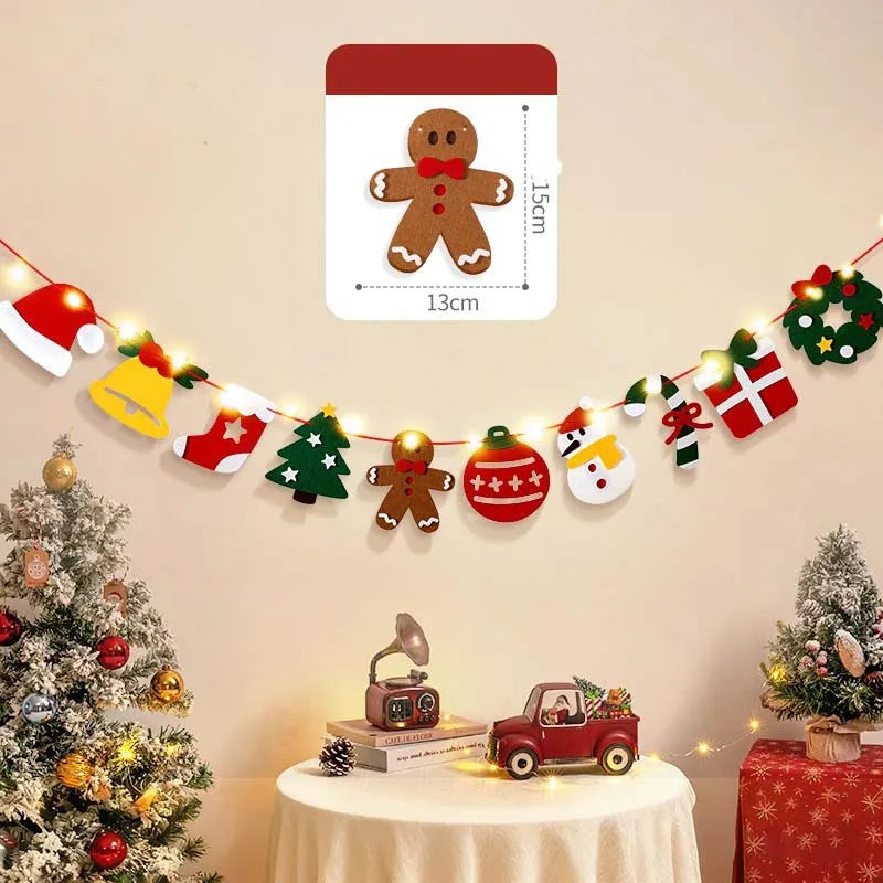 Merry Christmas Handmade DIY Pull Flag Christmas Party Wall Luminous Banner Home Christmas Decorations Room Background Decor