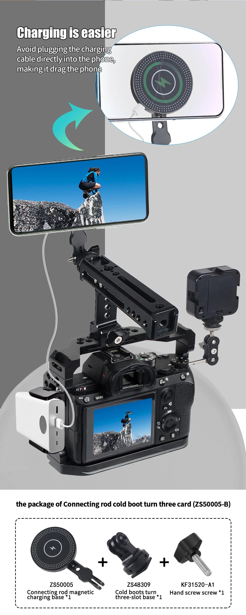 Mobile Phone Stand Holder Magnetic Wireless Charger 10W Tripod Adapter 1/4 Mount Cold Shoe for MagSafe Magnet Charging Station