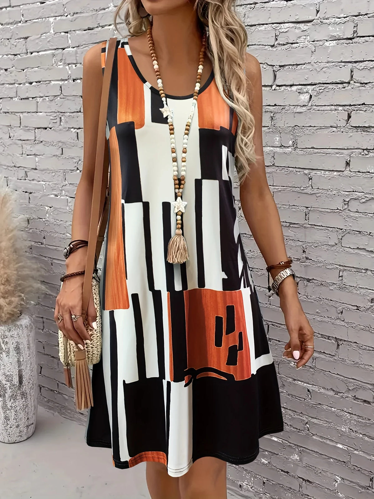 Spring&Summer Women's Geometric Pattern Sleeveless Dress for