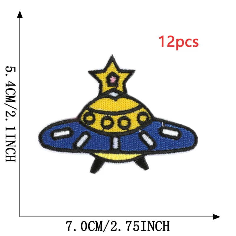 12pcs Lot Patches For Clothing Kids Boys Space Bulk Star UFO With Iron On Embroidered Diy Naszywka Thermal Parches Designer Sew