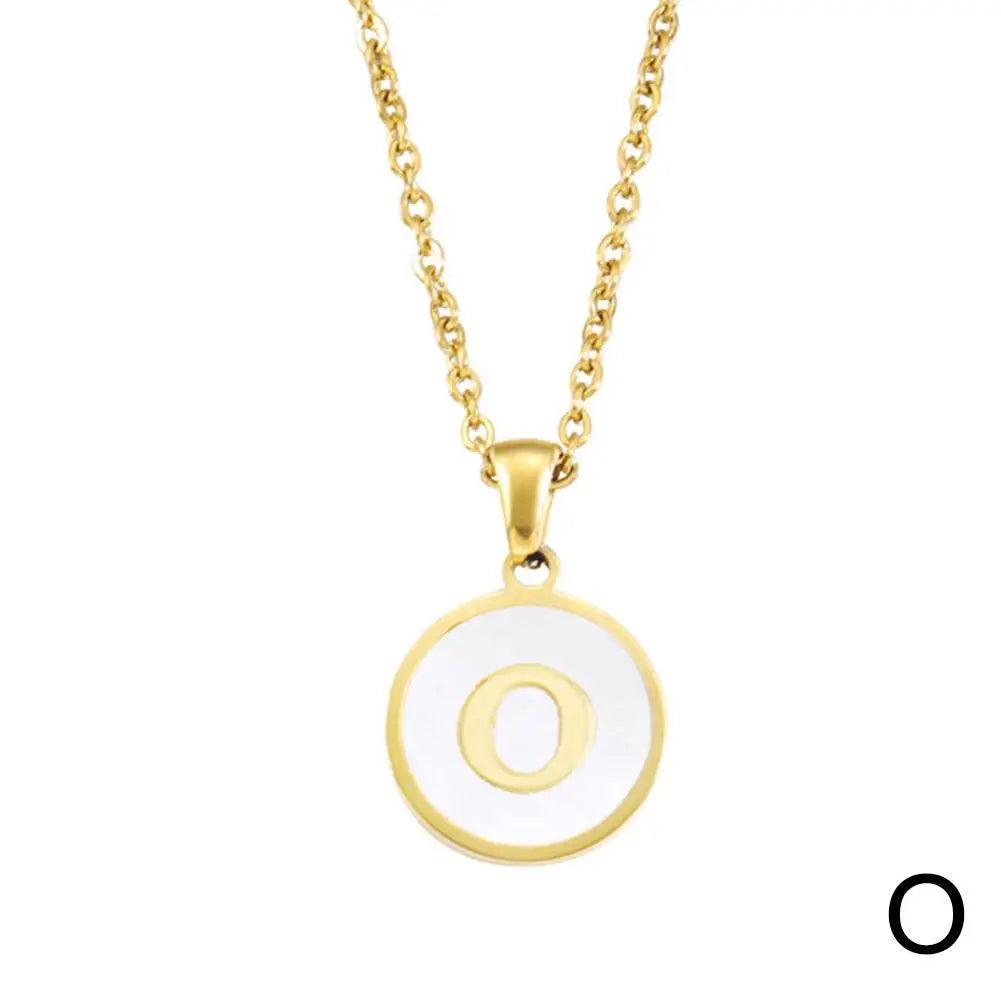 Vintage Initial 26 Letters A To Z White Shell Pendant Necklace Gold Color Steel For Women Men Choker Jewelry Necklace