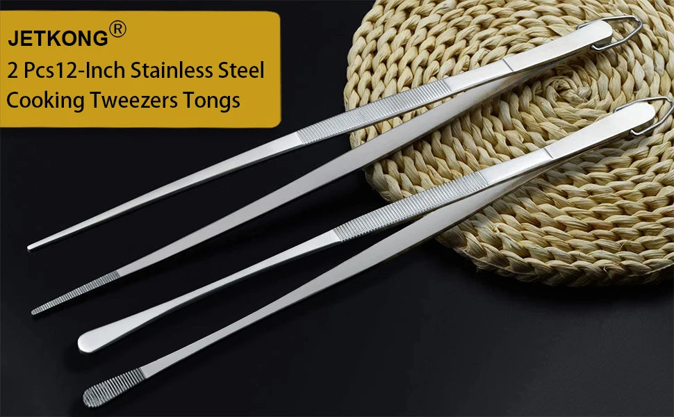 12inch Kitchen Tweezers Fine Tweezer Tongs Extra-Long Stainless Steel Cooking Tweezers for Kitchen Food Cooking Sea Food and BBQ