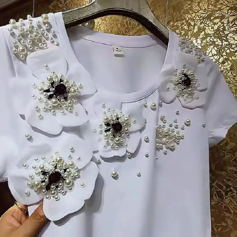 In Y2K Clothes Luxury Embroidered Flares White Cotton T Shirts for