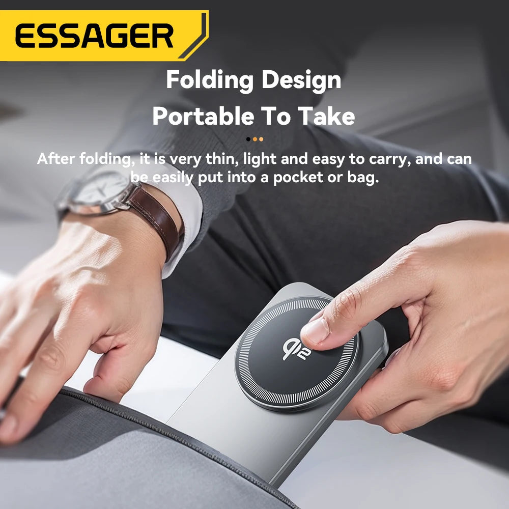 Essager Qi2 Magnetic Wireless Charger 15W 2 in 1 Foldable Fast Charging Station Holder for ihone 16 15 14 IWatch Ultra Airpods