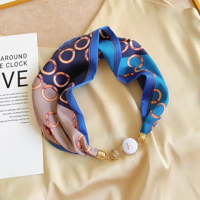 Imitation Silk Scarf Magnetic Buckle Necklace Pendant Wearing Spring and Autumn Cervical Protection for Women