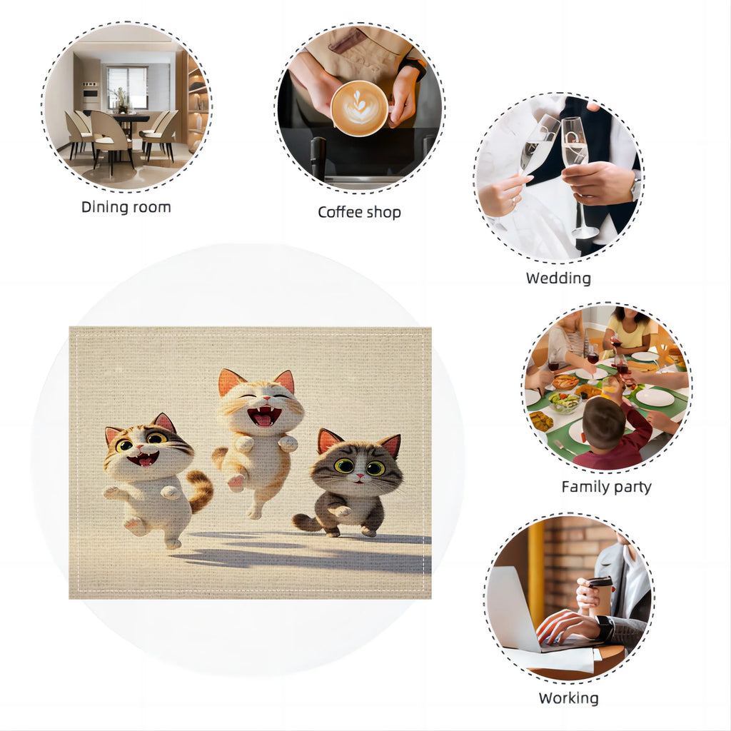 Cat Print Linen Placemats, Table Mat Set