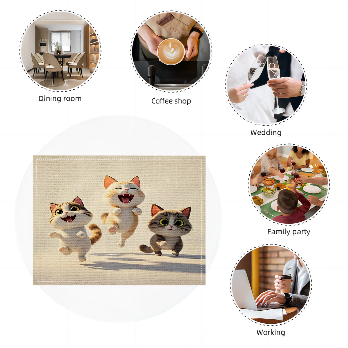 Cat Print Linen Placemats, Table Mat Set