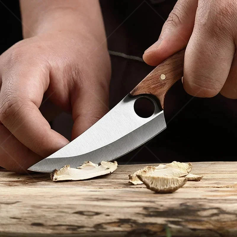 Meat Cleaver Boning Knife Wooden Handle Kitchen Knives Mongolian Meat Eating Knife Beef Lamb Knife Stainless Steel Butcher Knife