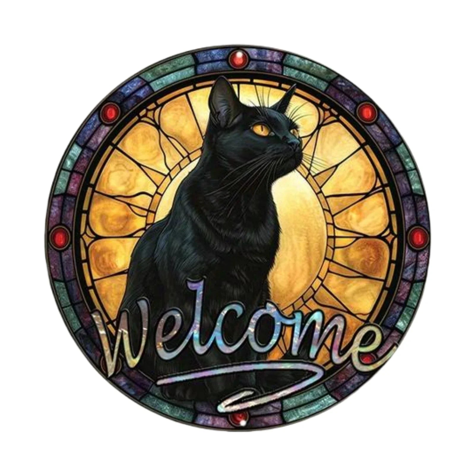 Cute Black Cat Gift Theme Round Metal Aluminum Sign Art Desktop Decorative Plates for Bar Cafe Club Yard Home Office Wall Decor