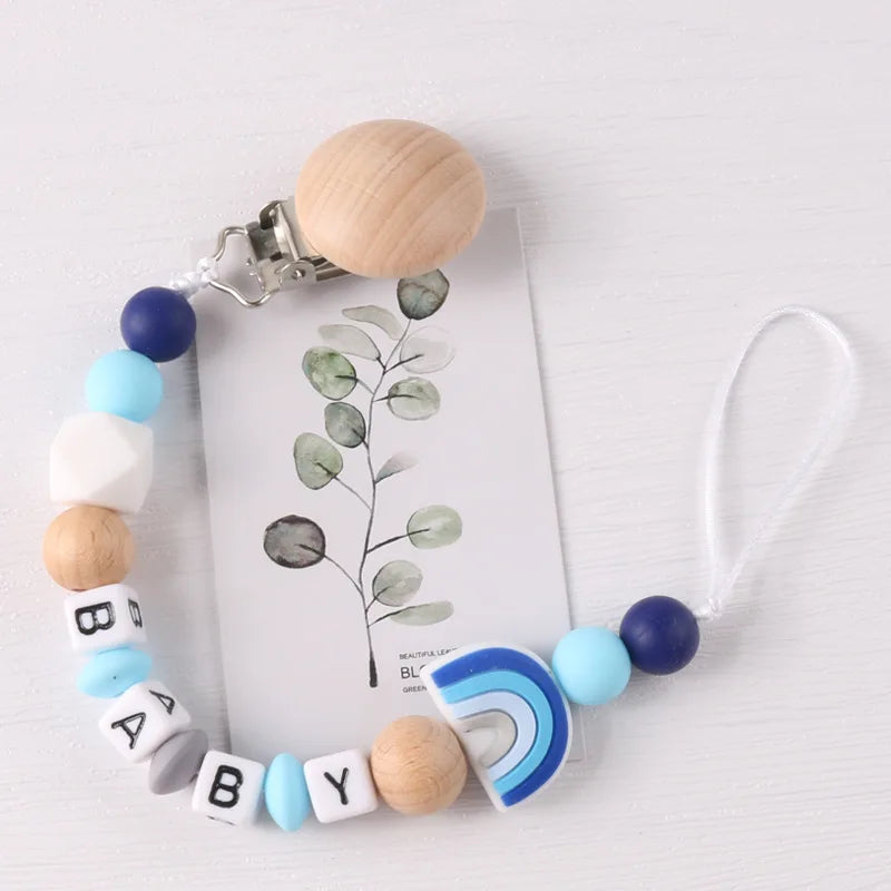 Custom English Letter Name Silicone Rainbow Beads Baby Pacifier
