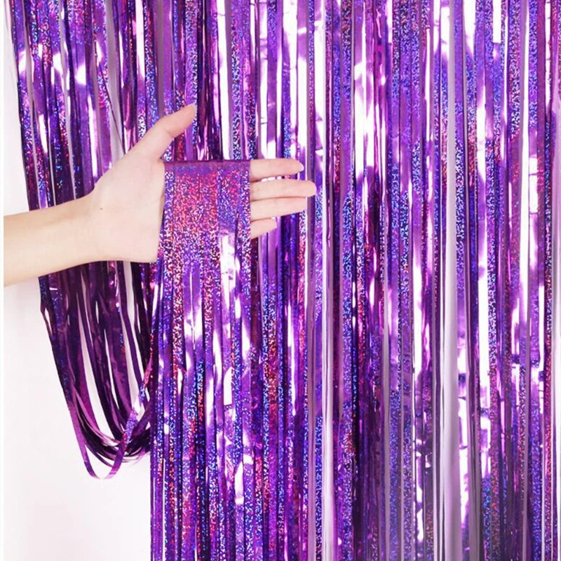 1pack Party Backdrop Curtains Glitter Gold Tinsel Fringe Foil