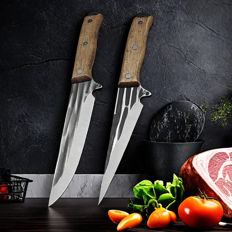 Stainless Steel Boning Knife Forged Kitchen Meat Cleaver Chef Knife Full Tang Butcher Knife Fish Knife with Wood Handle Tools