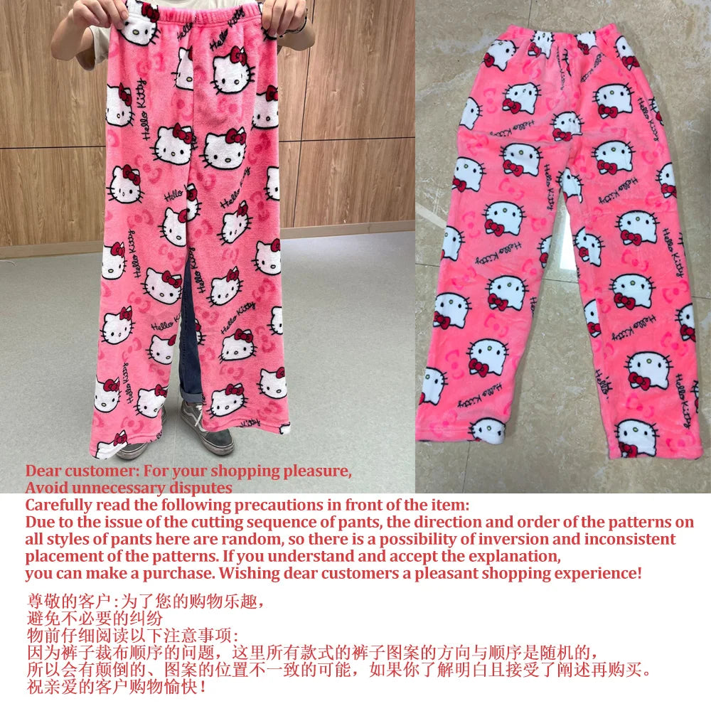 Hello Kitty Pajamas Halloween Flannel Fashion Trouserswomen Kawaii Woolen Anime Cartoon Casual Home Pants Autumn